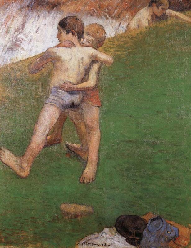 Paul Gauguin chidren wrestling oil painting picture